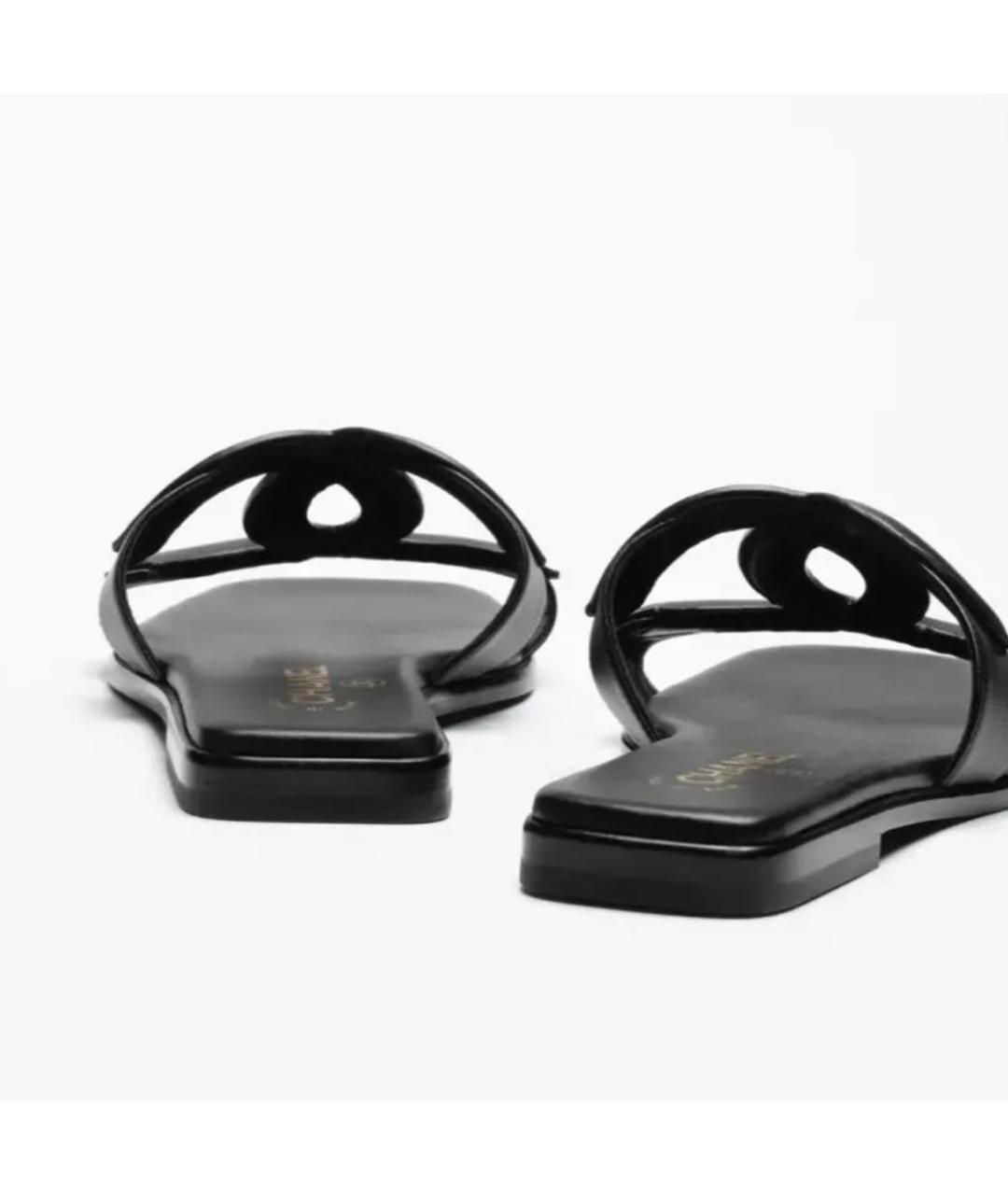 CHANEL Черные кожаные шлепанцы, фото 3