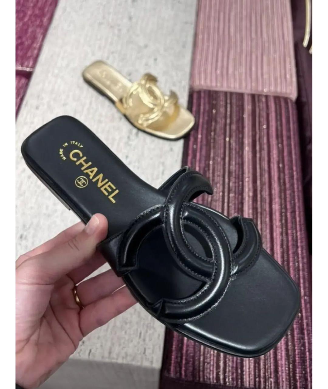 CHANEL Черные кожаные шлепанцы, фото 6