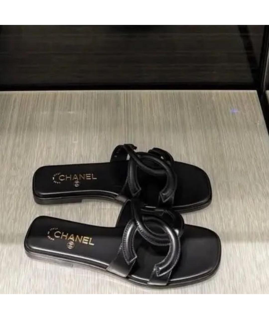 CHANEL Черные кожаные шлепанцы, фото 5