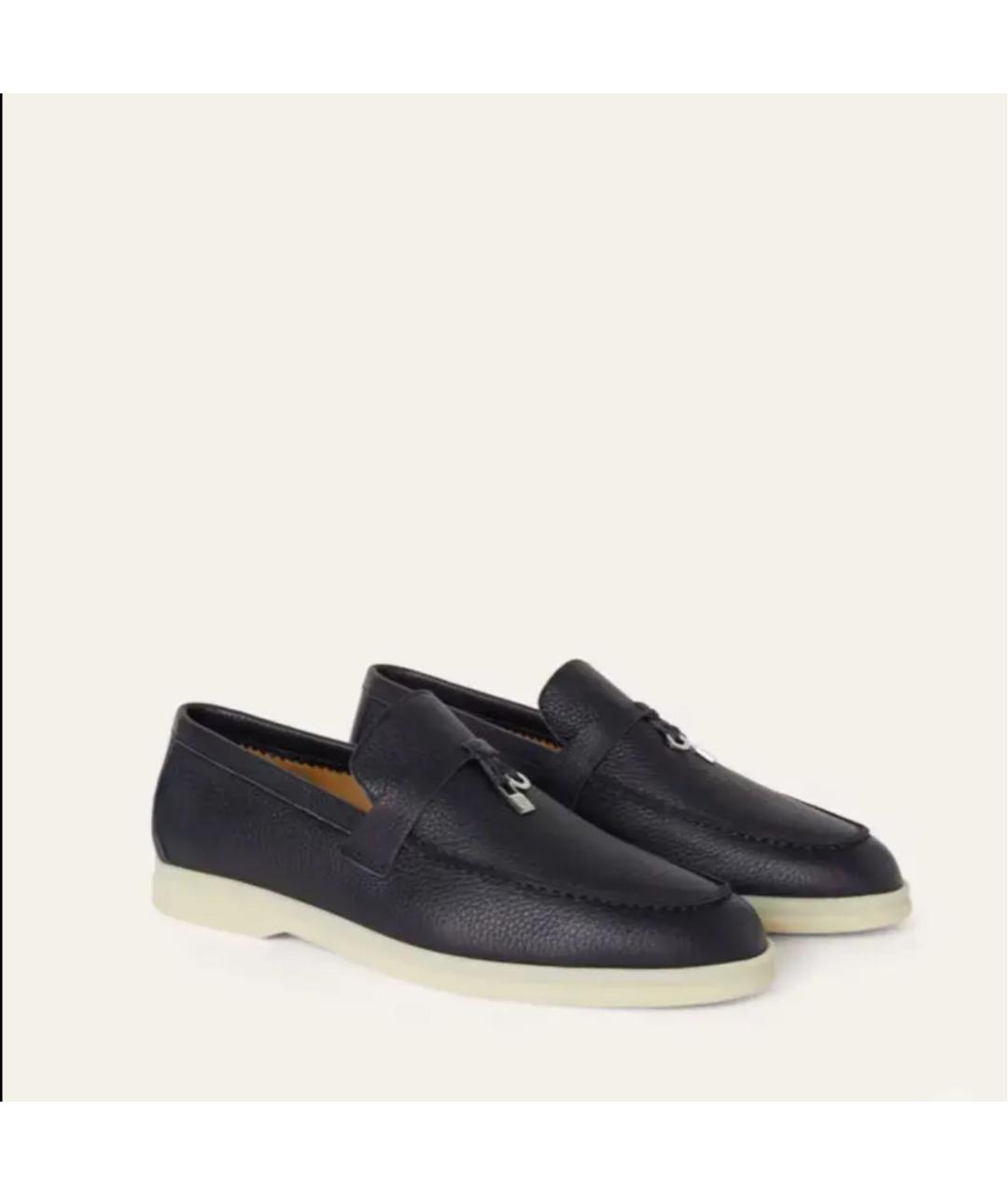 LORO PIANA Темно-синие кожаные лоферы, фото 2