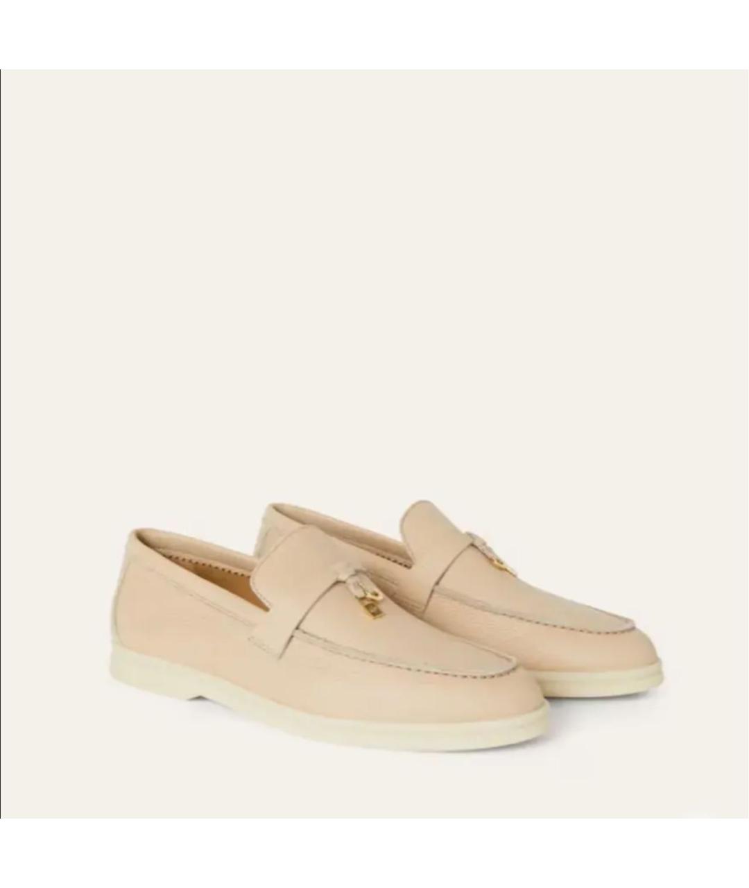 LORO PIANA Бежевые кожаные лоферы, фото 2