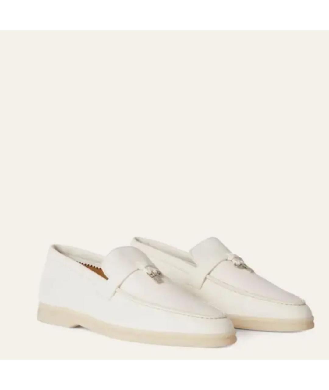 LORO PIANA Белые кожаные лоферы, фото 2
