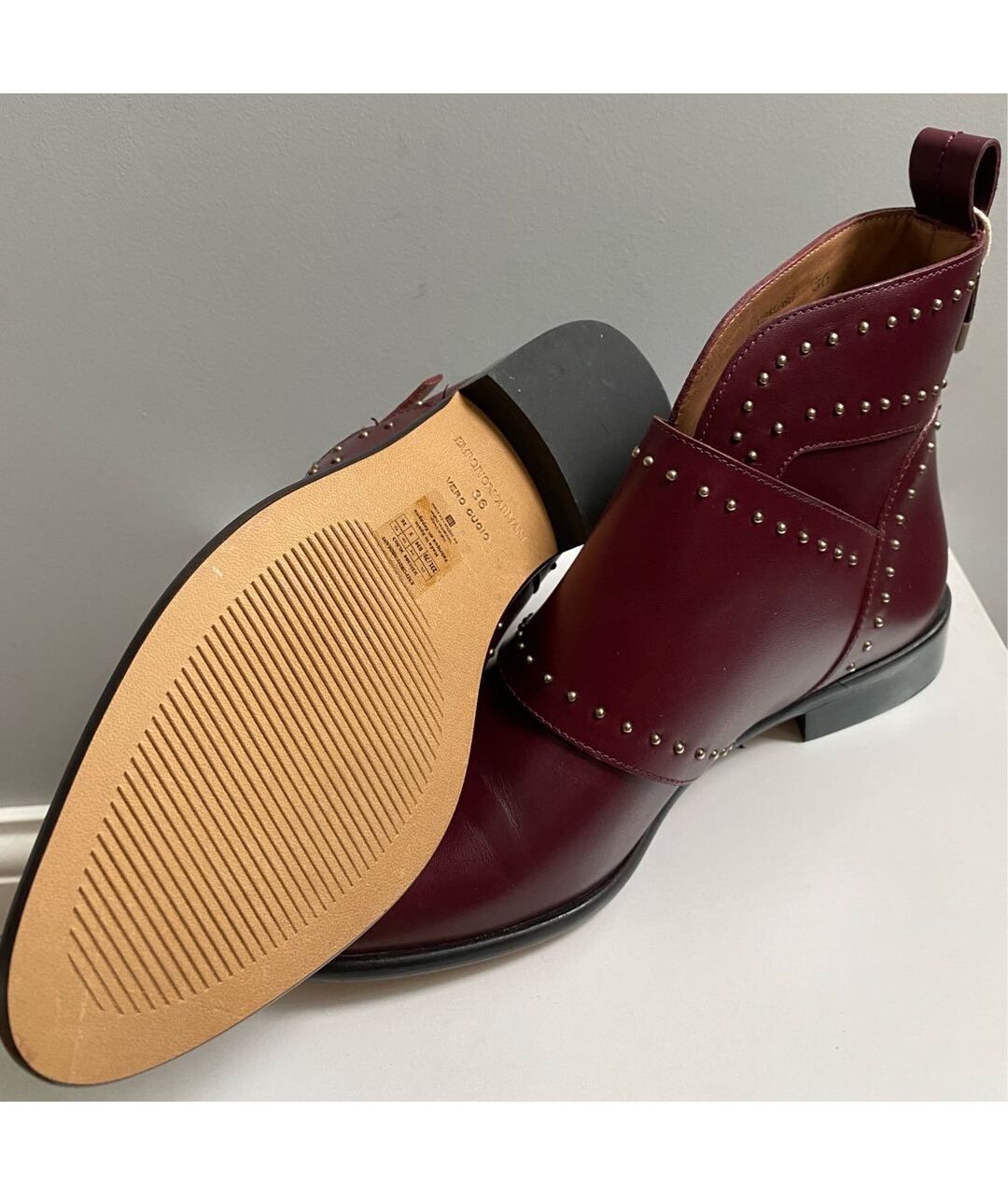 EMPORIO ARMANI Бордовые кожаные ботинки, фото 7