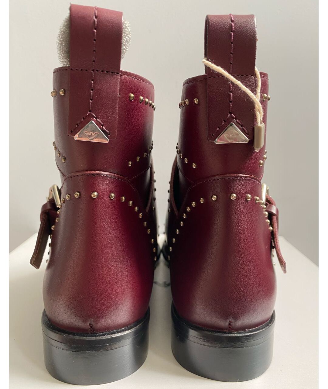 EMPORIO ARMANI Бордовые кожаные ботинки, фото 4