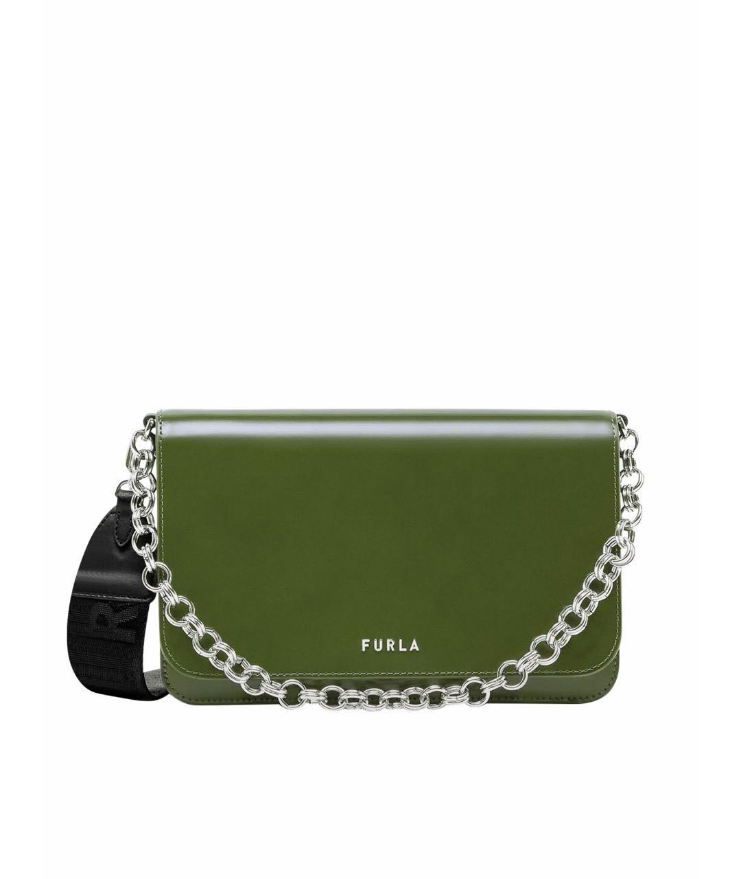 FURLA Зеленая сумка через плечо из лакированной кожи, фото 4