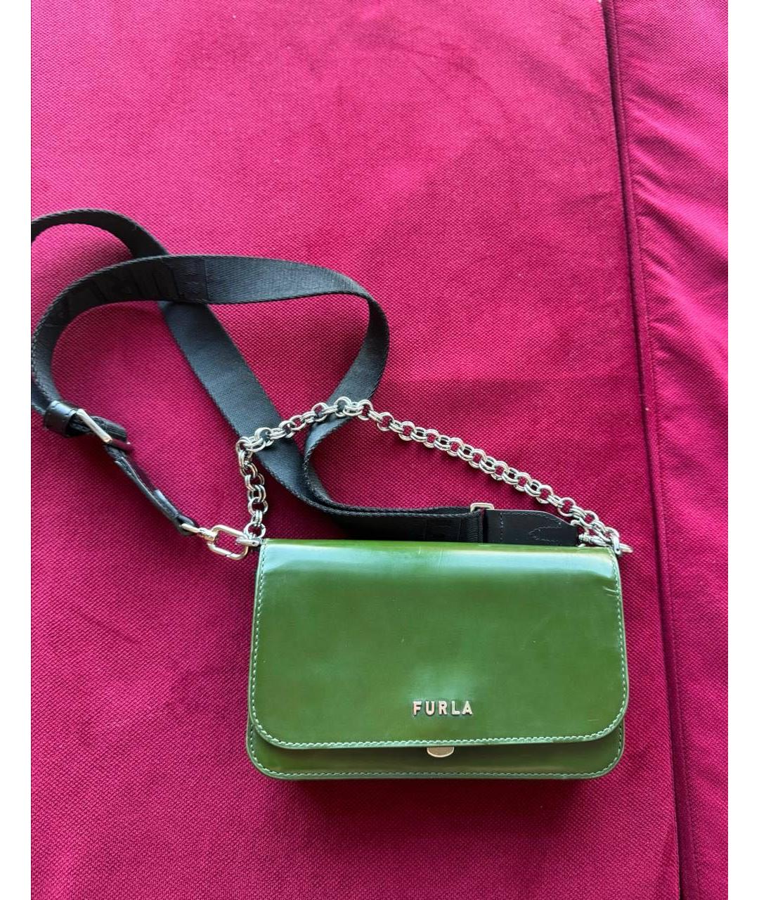 FURLA Зеленая сумка через плечо из лакированной кожи, фото 3
