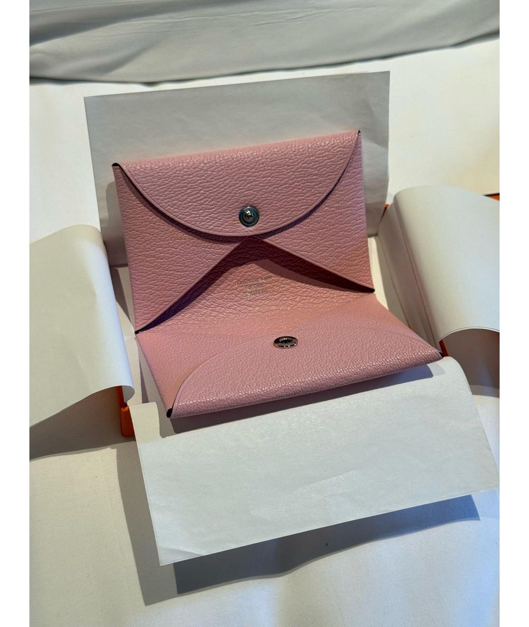 HERMES Розовый кожаный кардхолдер, фото 3