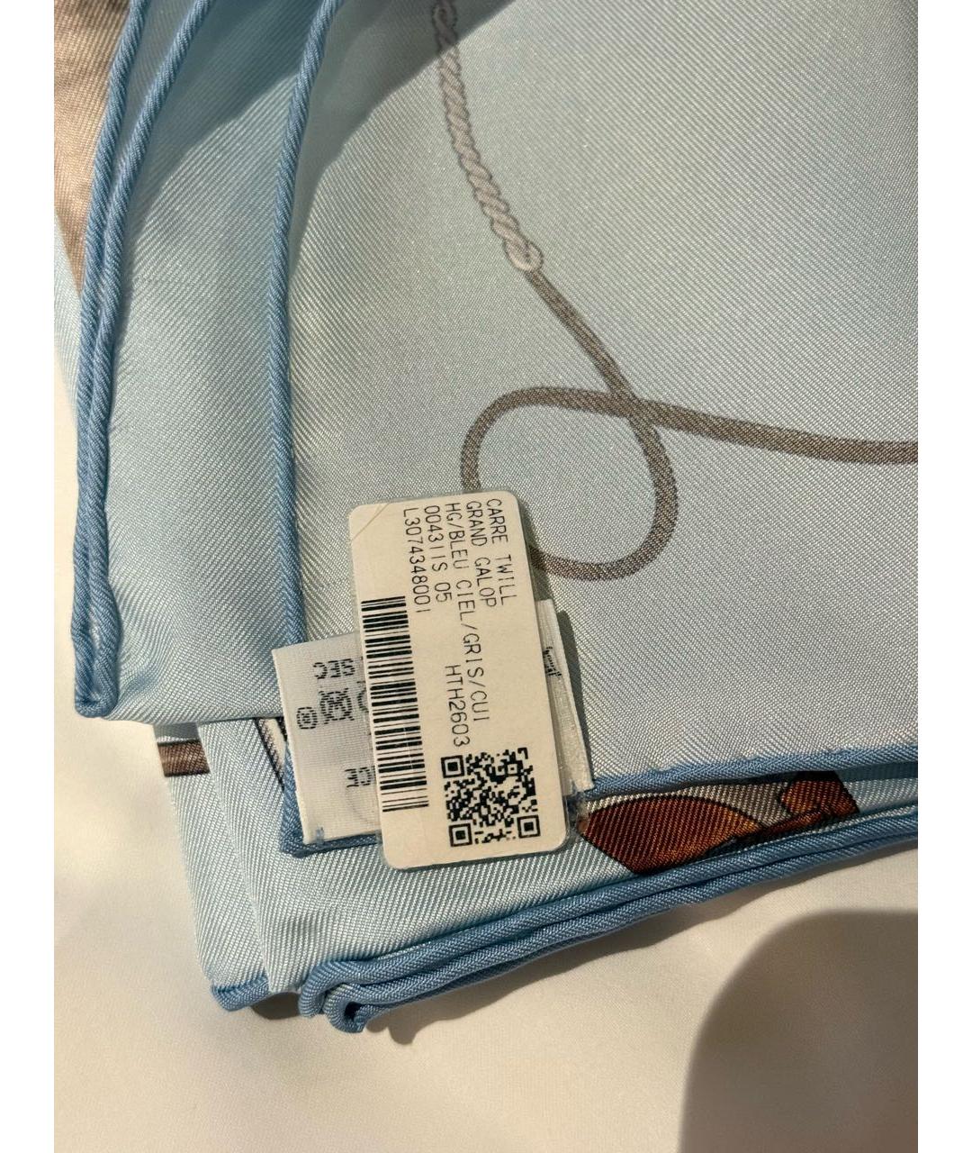 HERMES Голубой шелковый платок, фото 5