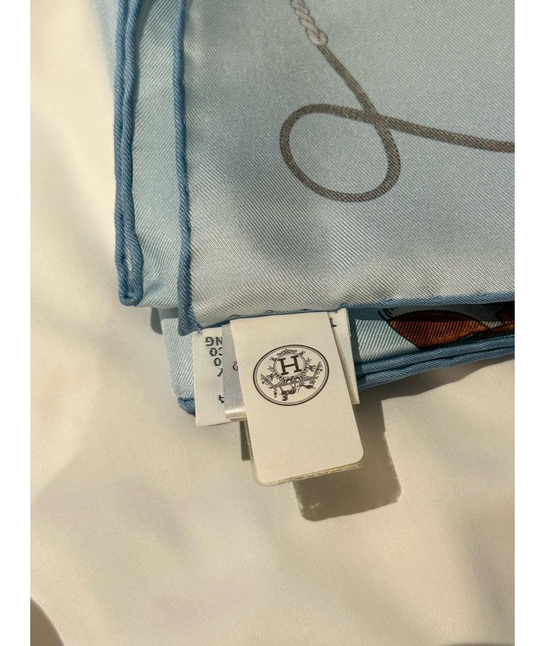 HERMES Голубой шелковый платок, фото 6