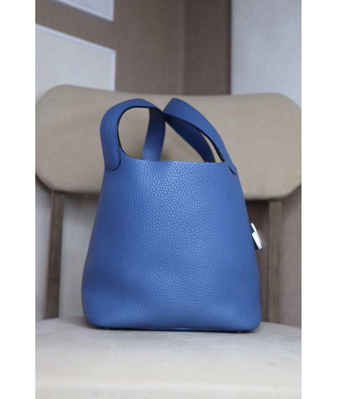 HERMES Синяя кожаная сумка с короткими ручками, фото 2