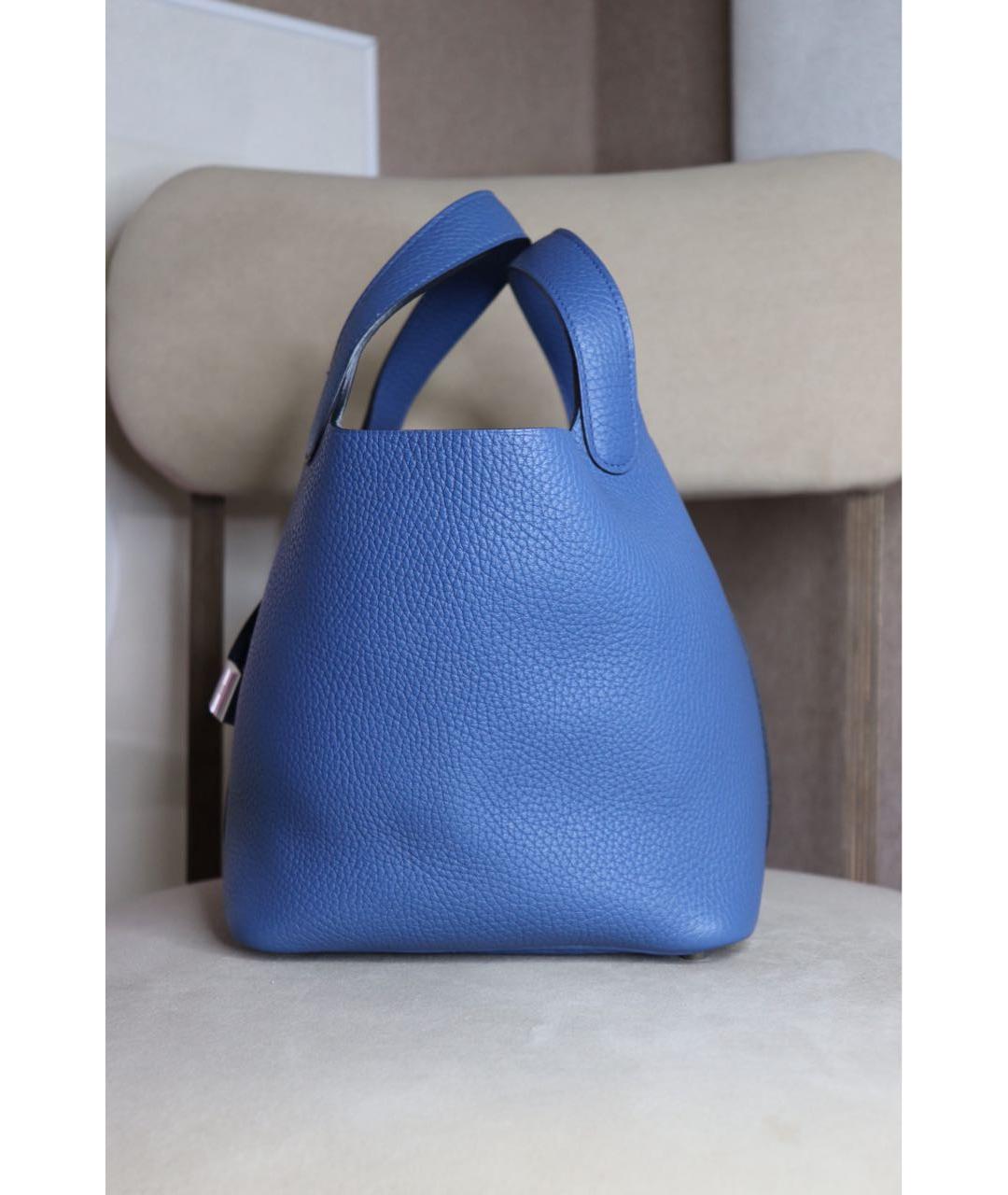 HERMES Синяя кожаная сумка с короткими ручками, фото 4