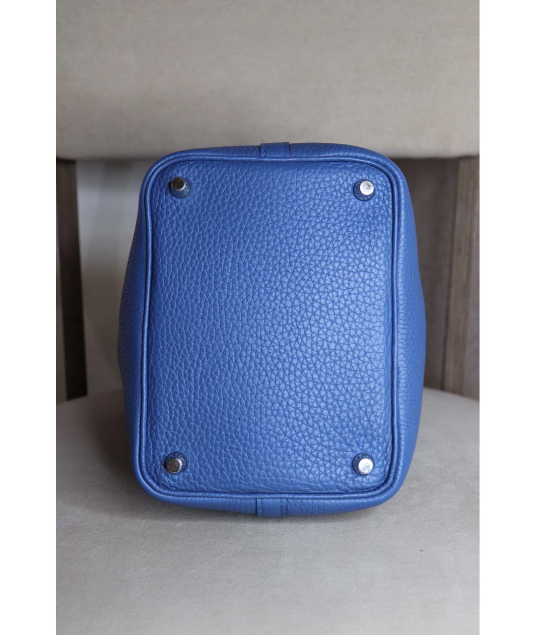 HERMES Синяя кожаная сумка с короткими ручками, фото 5
