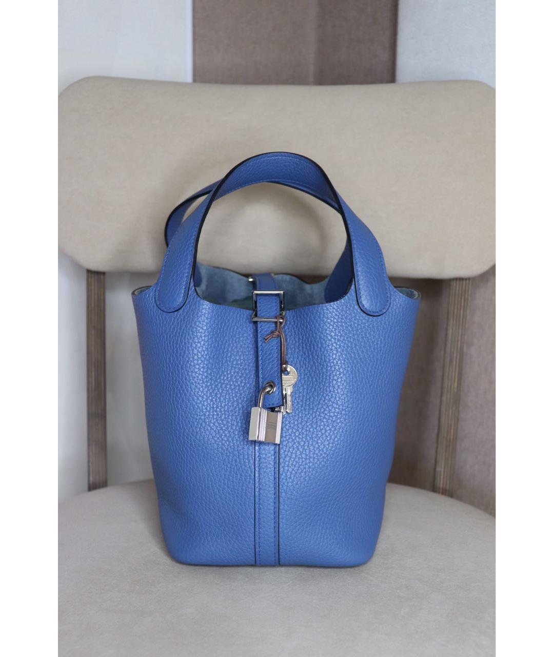 HERMES Синяя кожаная сумка с короткими ручками, фото 9