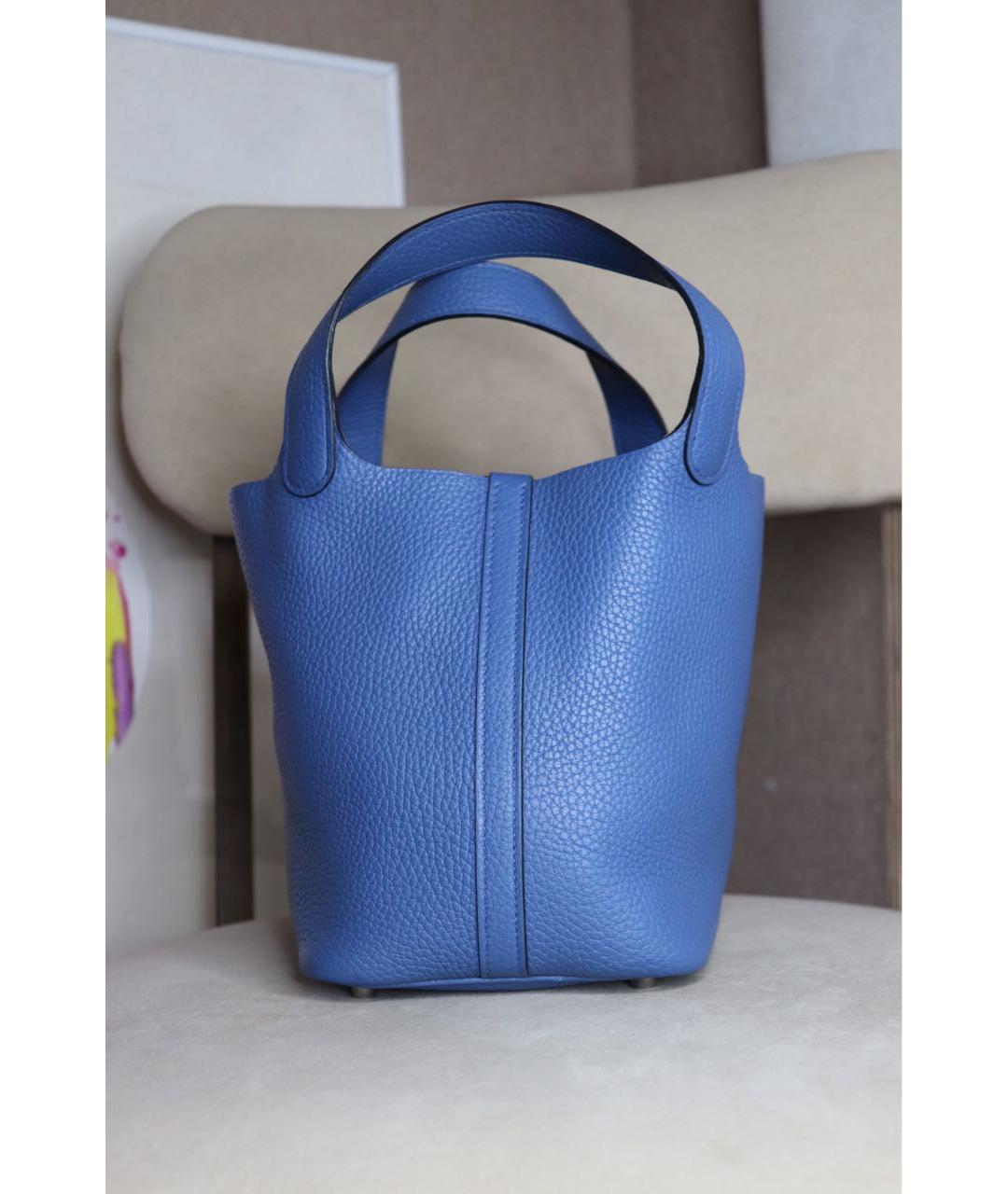 HERMES Синяя кожаная сумка с короткими ручками, фото 3