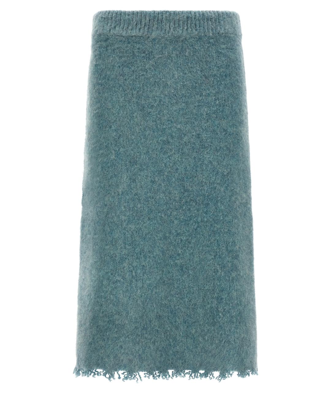 JIL SANDER Голубая шерстяная юбка миди, фото 1