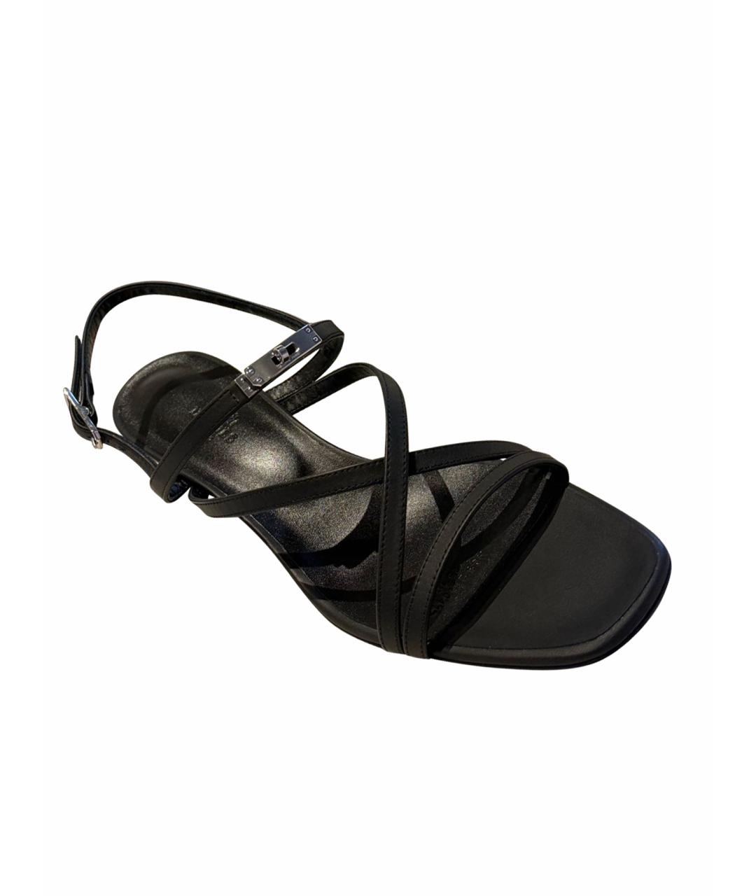 HERMES Черные кожаные босоножки, фото 1