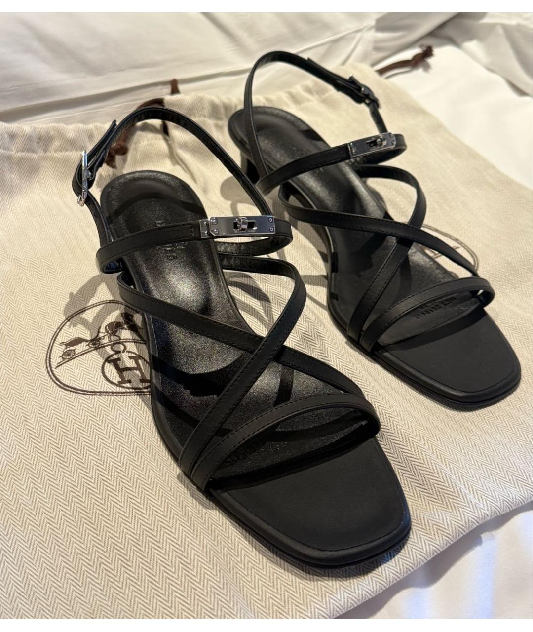 HERMES Черные кожаные босоножки, фото 4