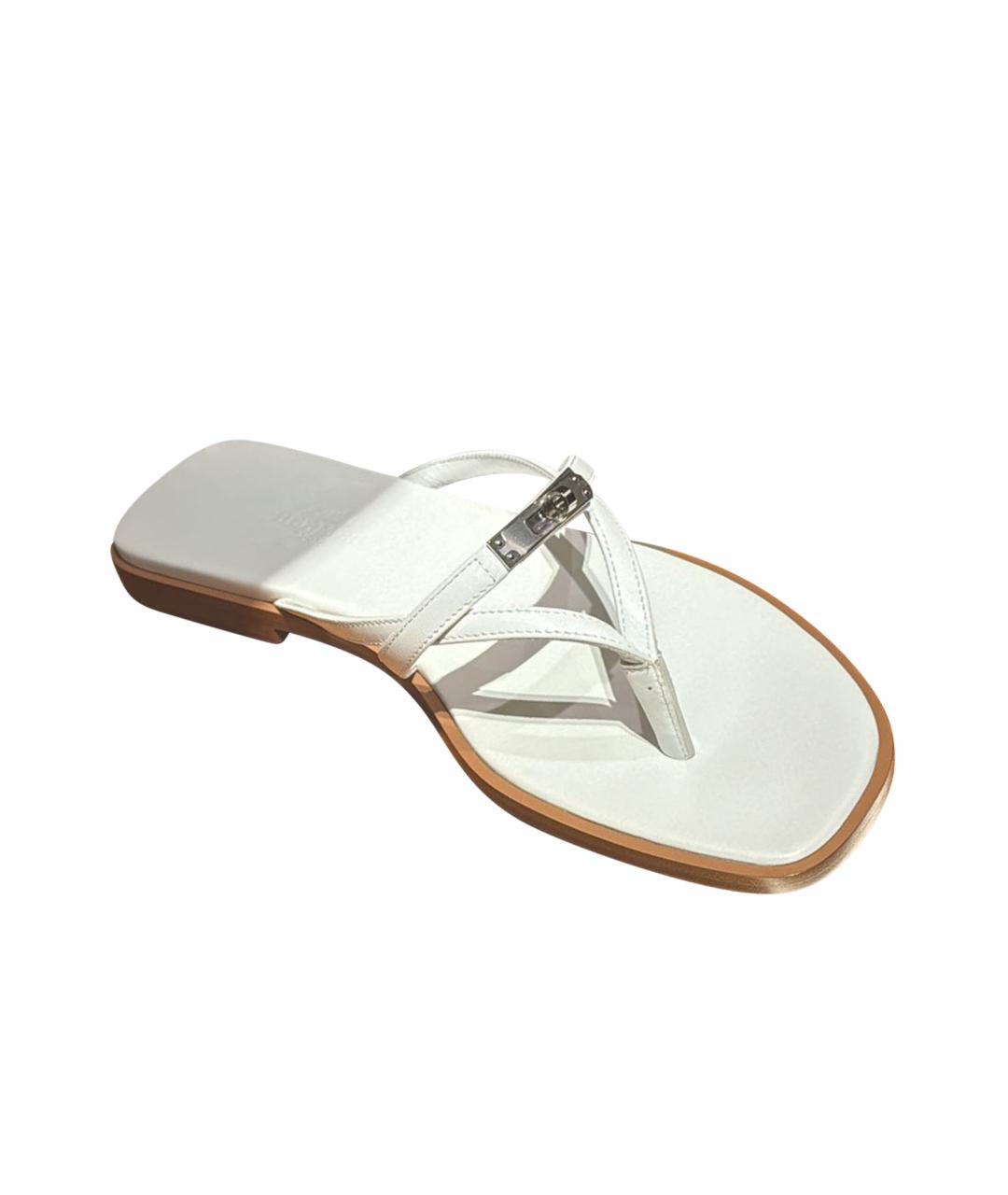 HERMES Белые кожаные шлепанцы, фото 1