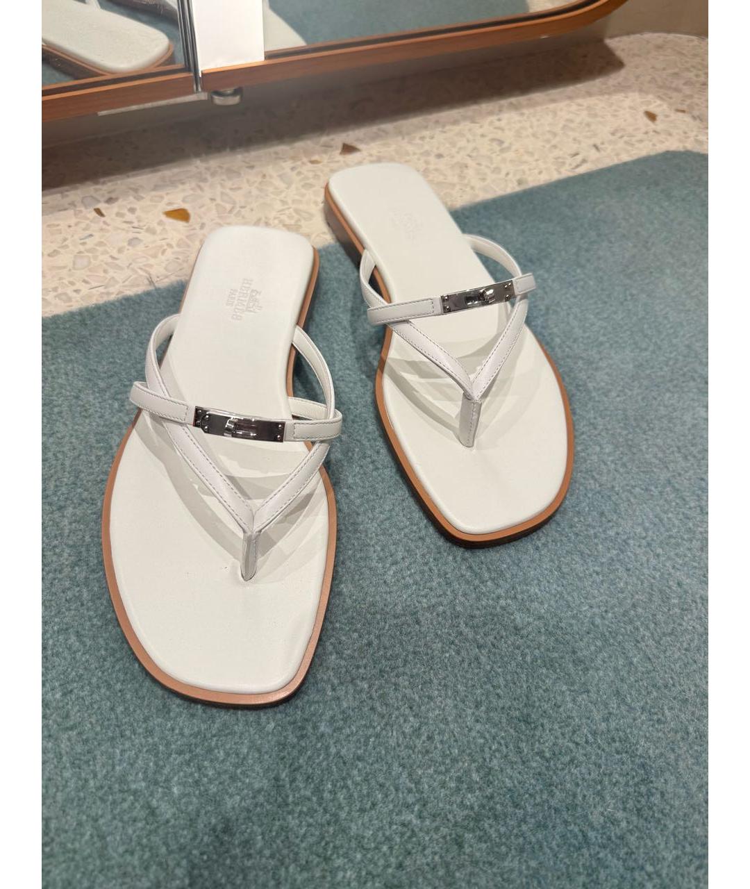 HERMES Белые кожаные шлепанцы, фото 3