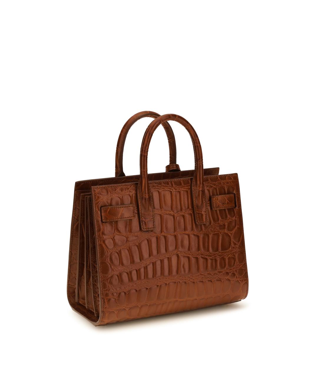 SAINT LAURENT Коричневая кожаная сумка тоут, фото 2