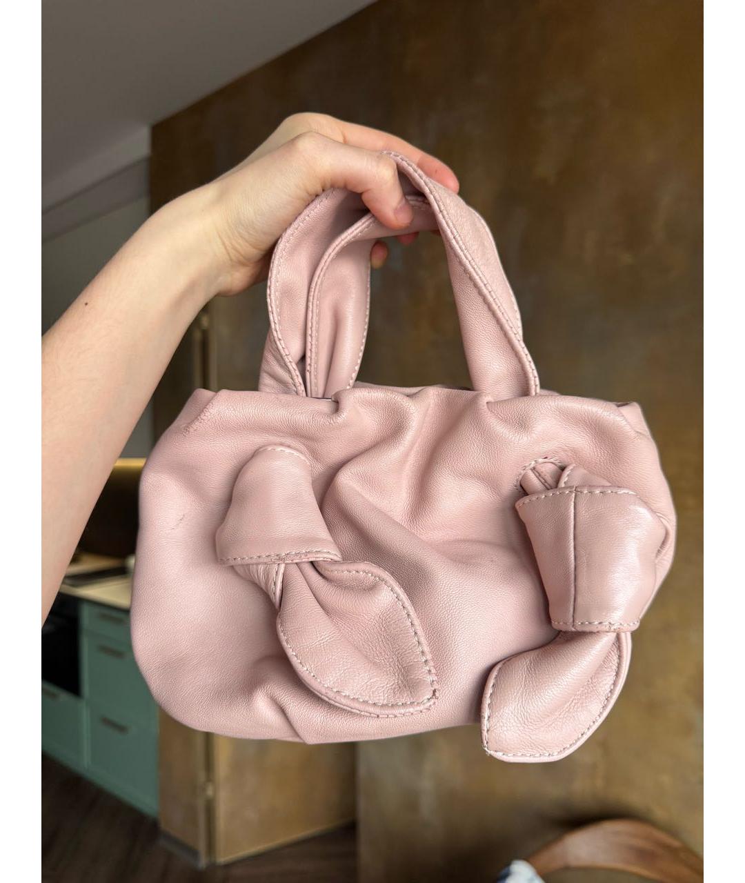 STAUD Розовая кожаная сумка с короткими ручками, фото 3