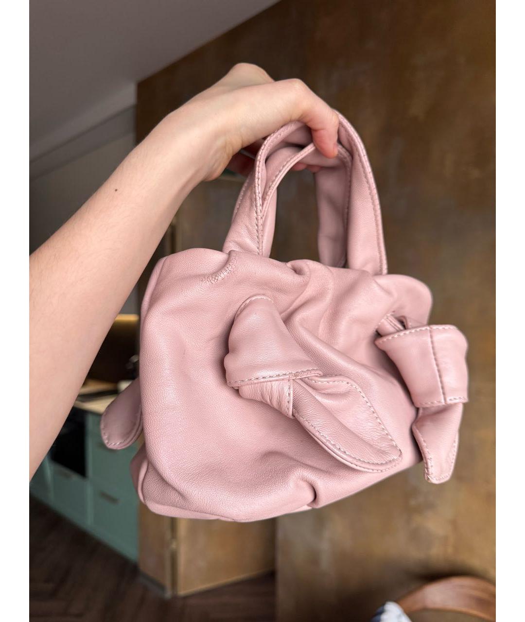 STAUD Розовая кожаная сумка с короткими ручками, фото 2