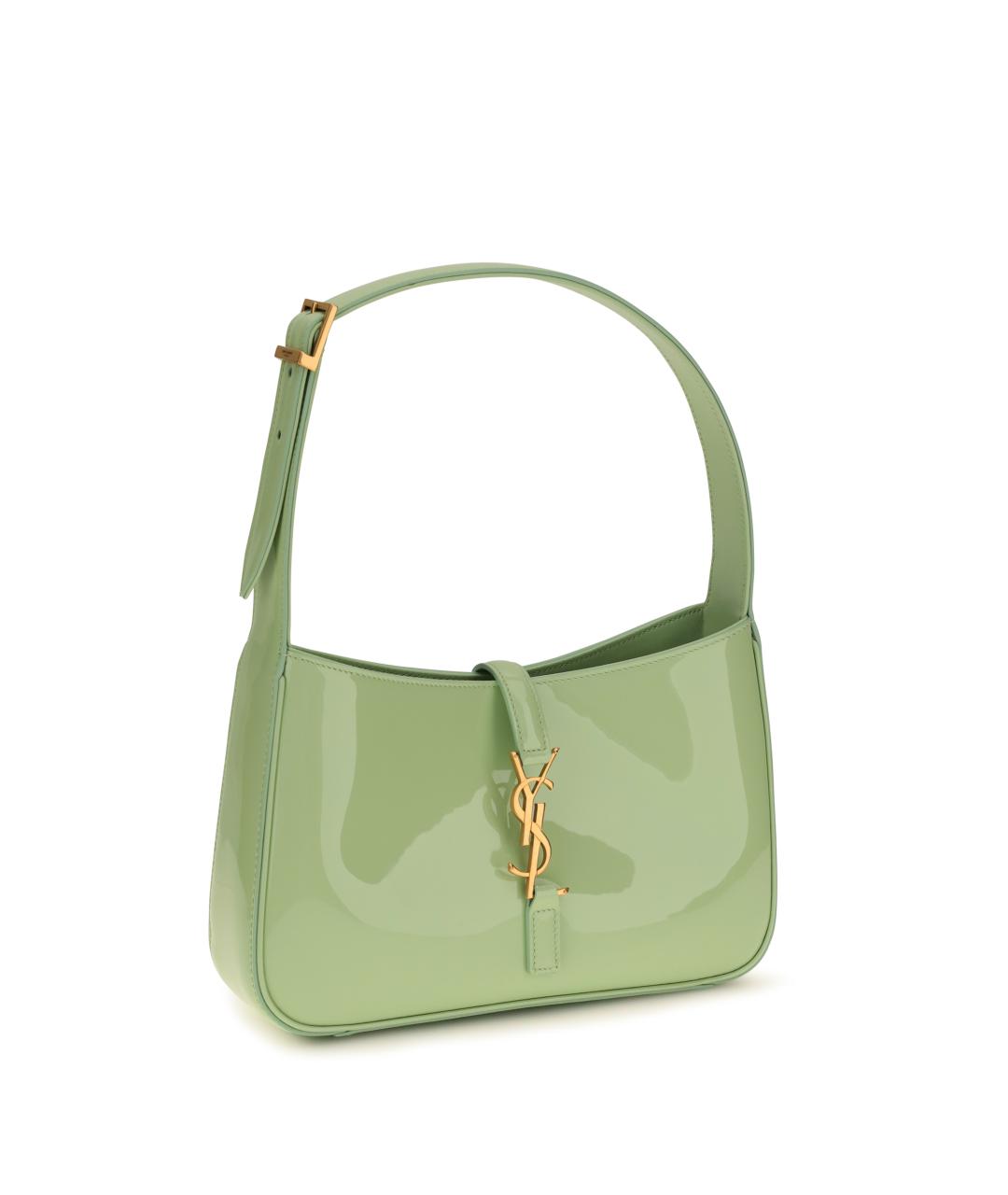 SAINT LAURENT Зеленая сумка с короткими ручками из лакированной кожи, фото 3