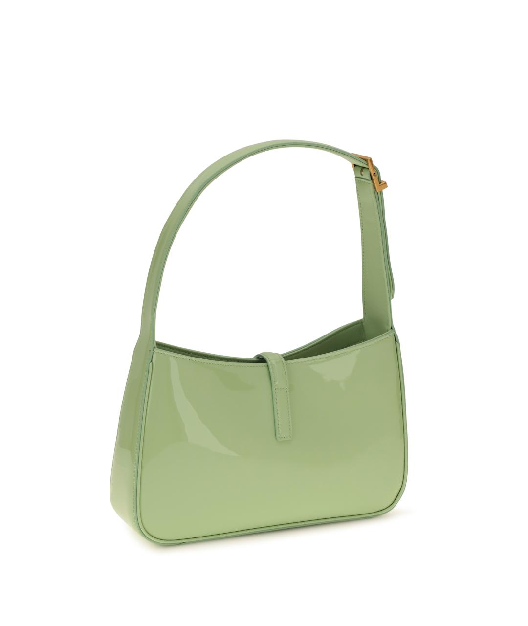 SAINT LAURENT Зеленая сумка с короткими ручками из лакированной кожи, фото 4