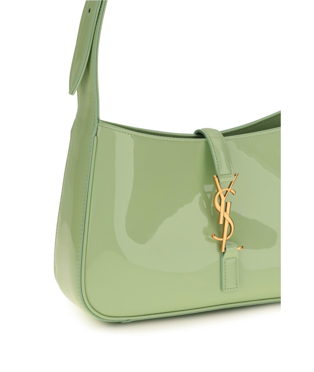 SAINT LAURENT Зеленая сумка с короткими ручками из лакированной кожи, фото 2