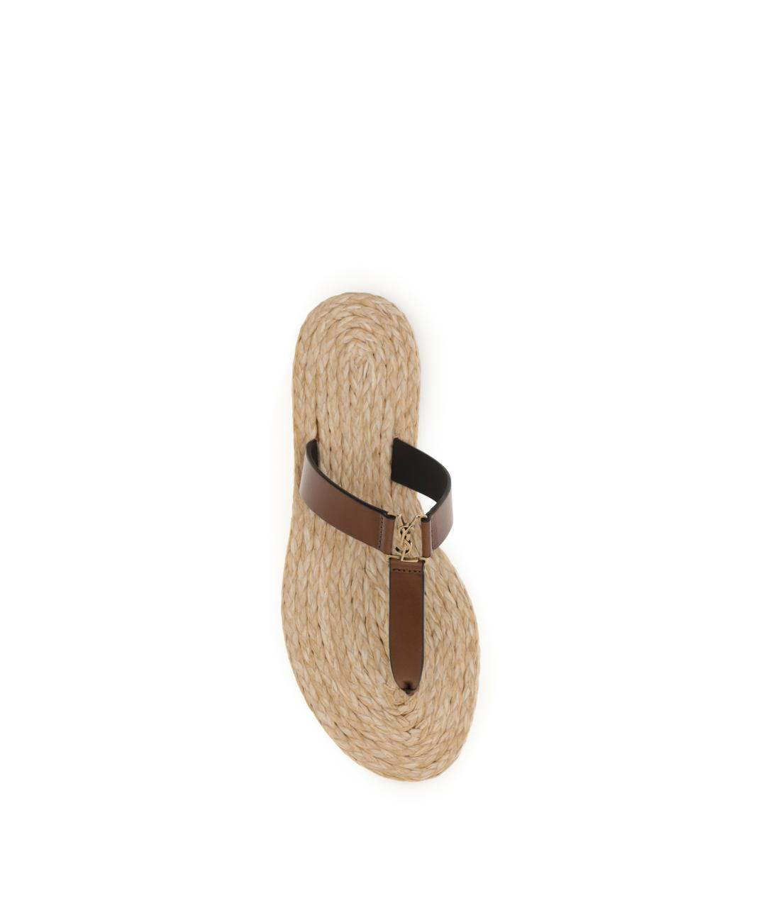 SAINT LAURENT Коричневые кожаные сандалии, фото 4