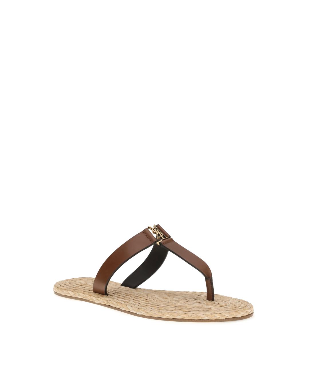 SAINT LAURENT Коричневые кожаные сандалии, фото 2