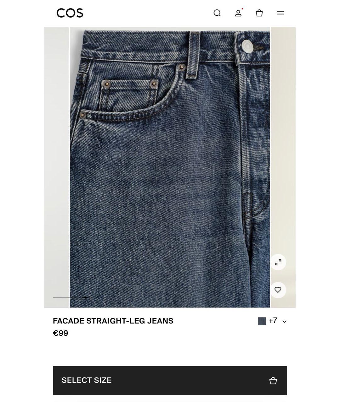 COS Темно-синие хлопковые прямые джинсы, фото 6