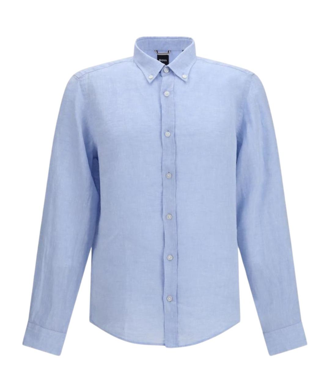 HUGO BOSS Голубая льняная классическая рубашка, фото 1