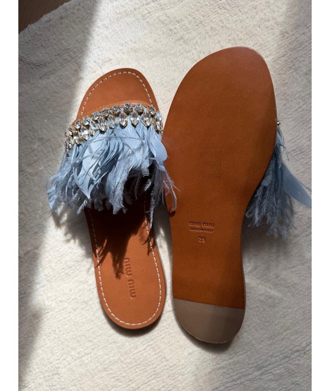 MIU MIU Голубые шлепанцы, фото 7