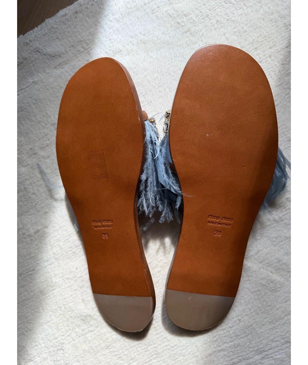 MIU MIU Голубые шлепанцы, фото 3