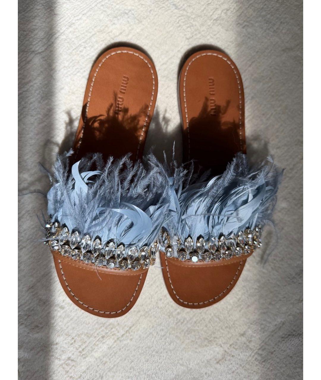 MIU MIU Голубые шлепанцы, фото 6