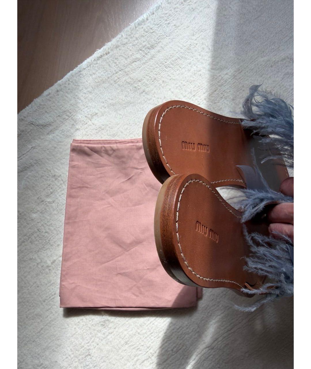 MIU MIU Голубые шлепанцы, фото 4