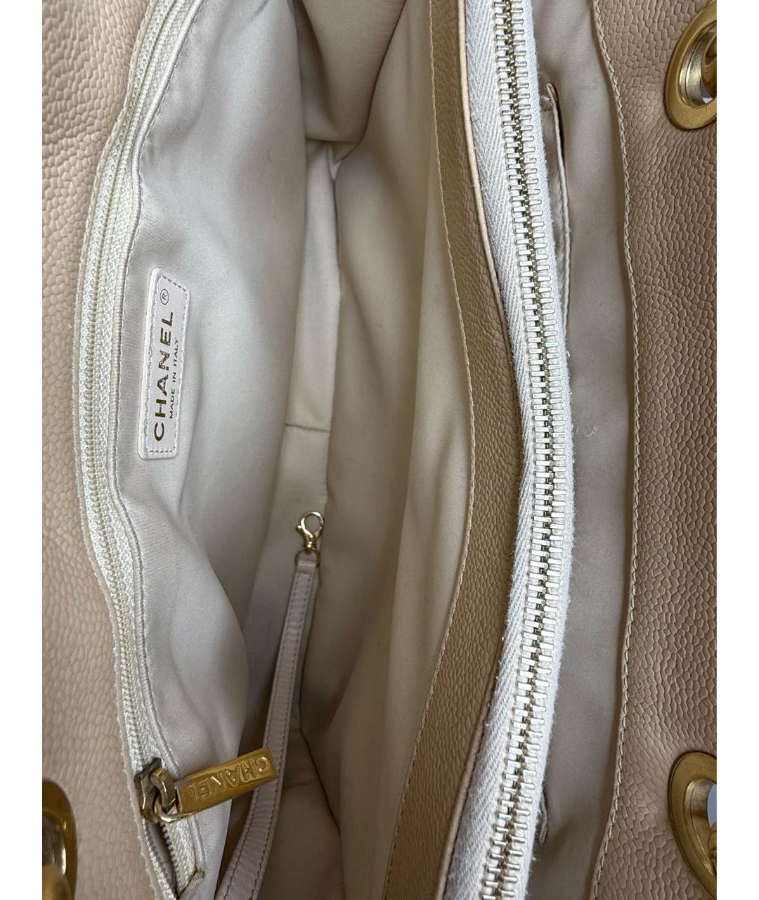 CHANEL Бежевая кожаная сумка тоут, фото 6