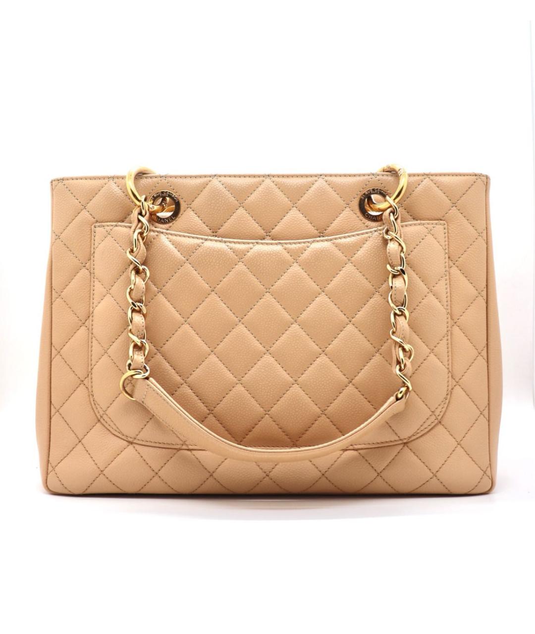 CHANEL Бежевая кожаная сумка тоут, фото 3