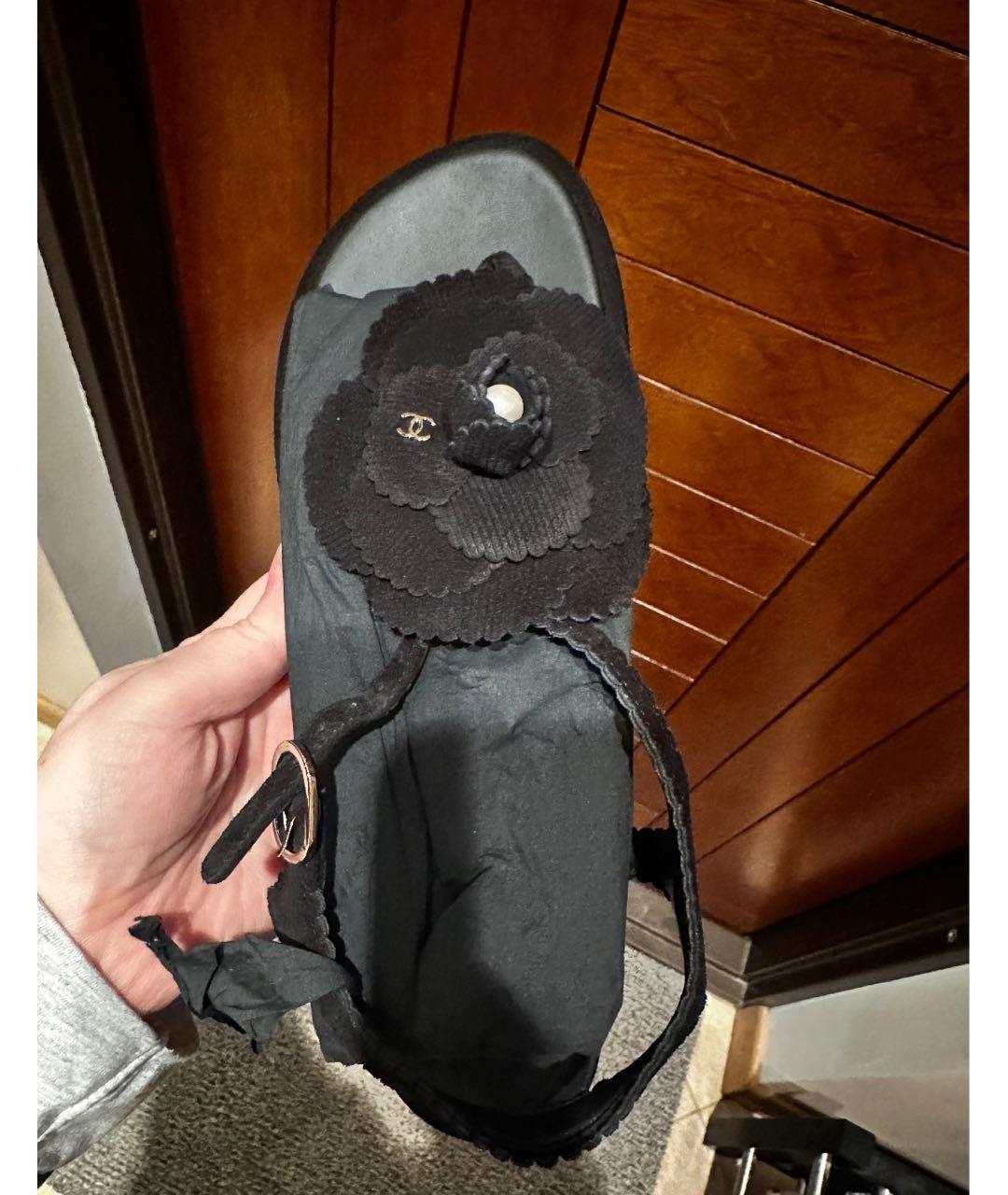 CHANEL Черные кожаные босоножки, фото 4