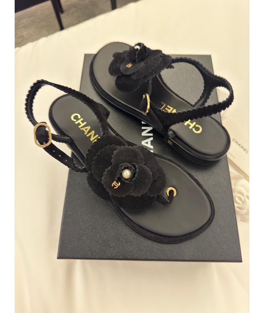 CHANEL Черные кожаные босоножки, фото 6