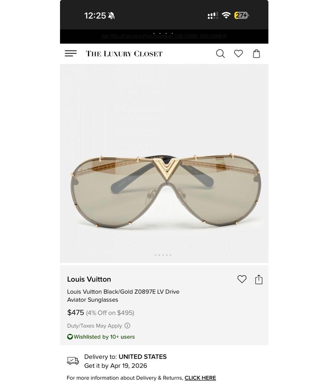 LOUIS VUITTON Коричневые металлические солнцезащитные очки, фото 8