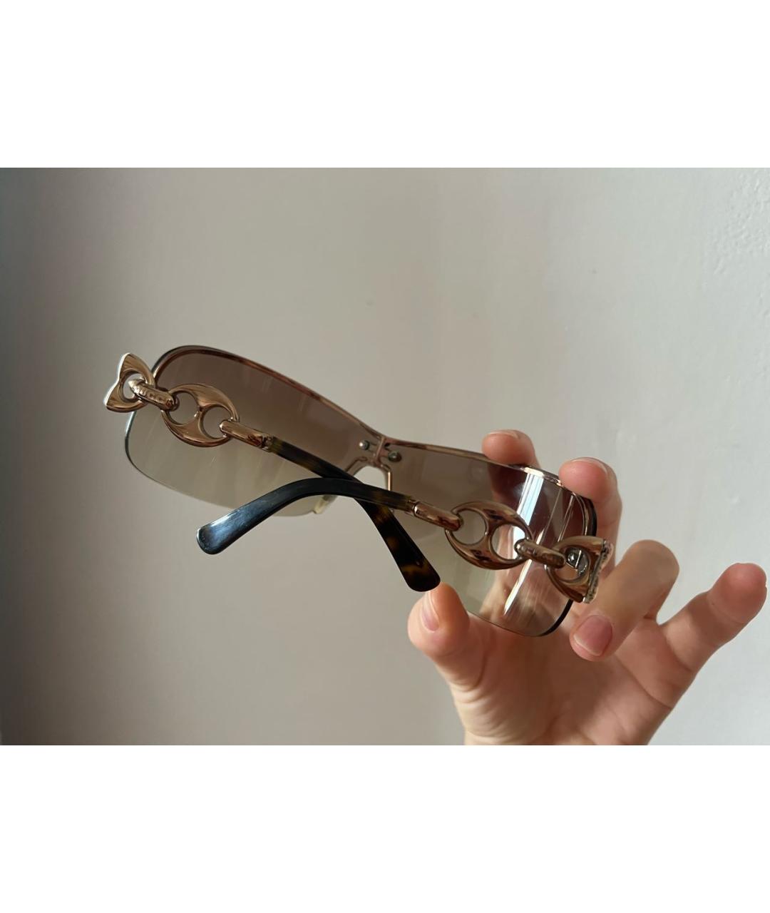 GUCCI Коричневые металлические солнцезащитные очки, фото 4