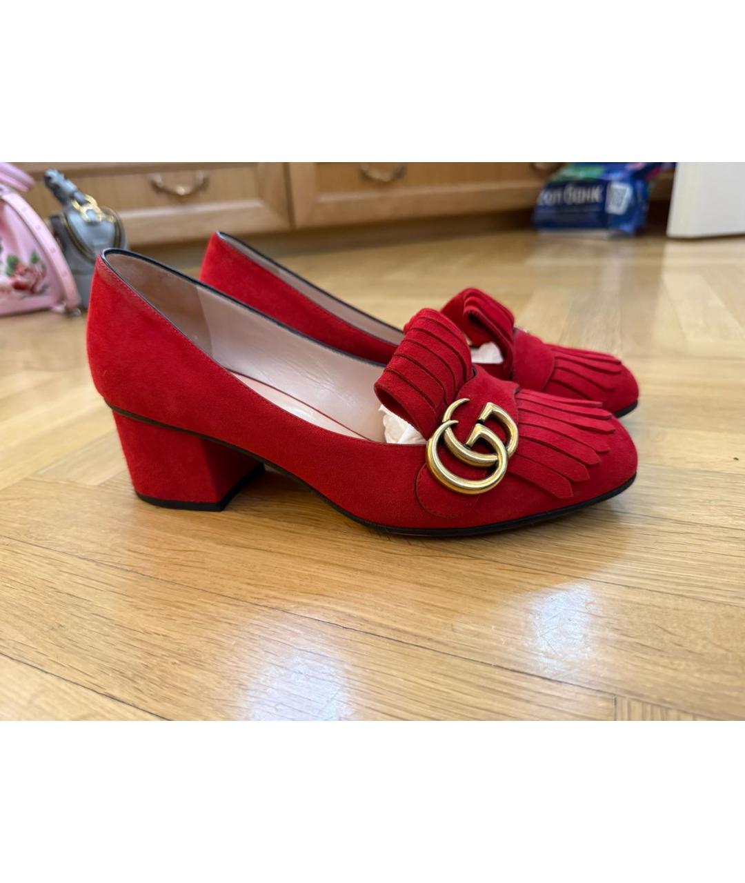 GUCCI Бордовые замшевые туфли, фото 4