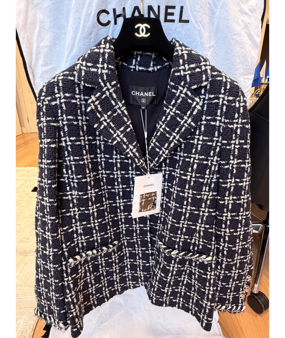 CHANEL Темно-синий шерстяной жакет/пиджак, фото 7