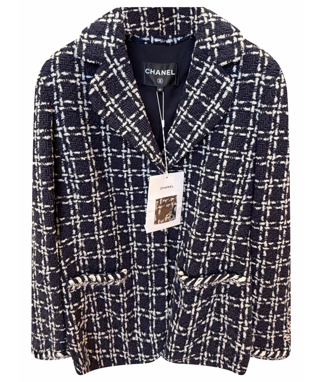 CHANEL Темно-синий шерстяной жакет/пиджак, фото 1