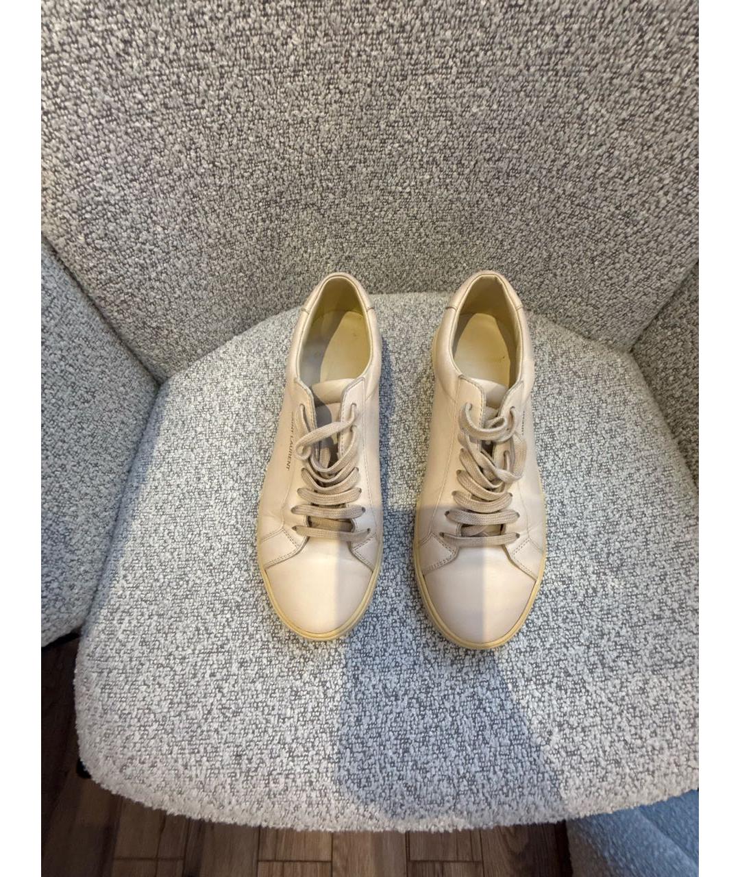 SAINT LAURENT Бежевые кожаные кеды, фото 3