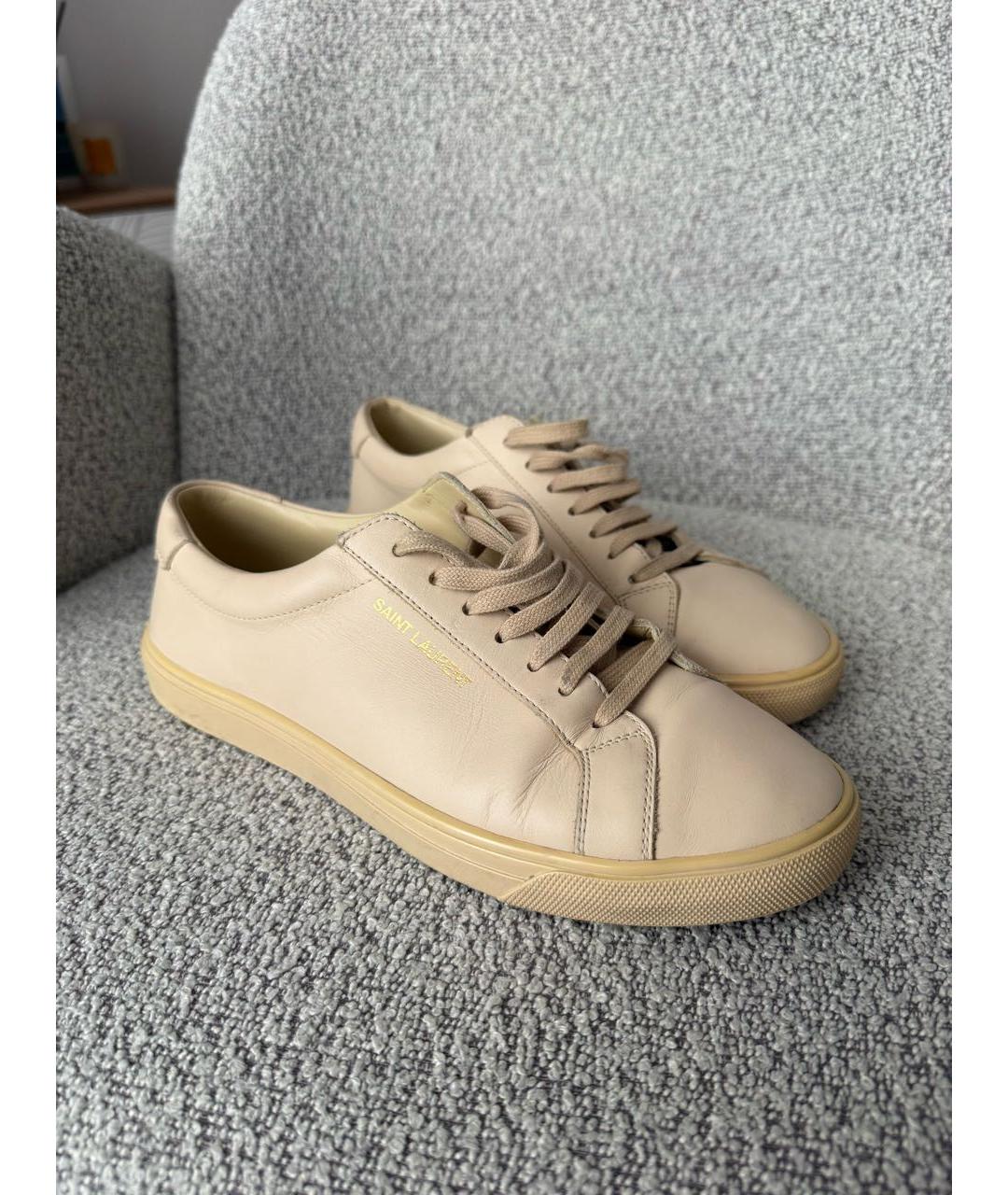 SAINT LAURENT Бежевые кожаные кеды, фото 7