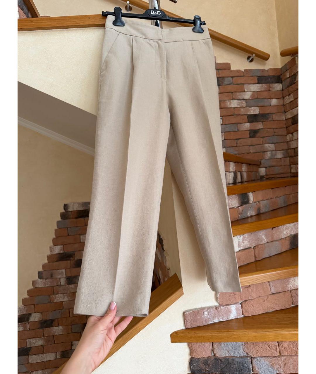 BRUNELLO CUCINELLI Бежевые хлопковые прямые брюки, фото 8