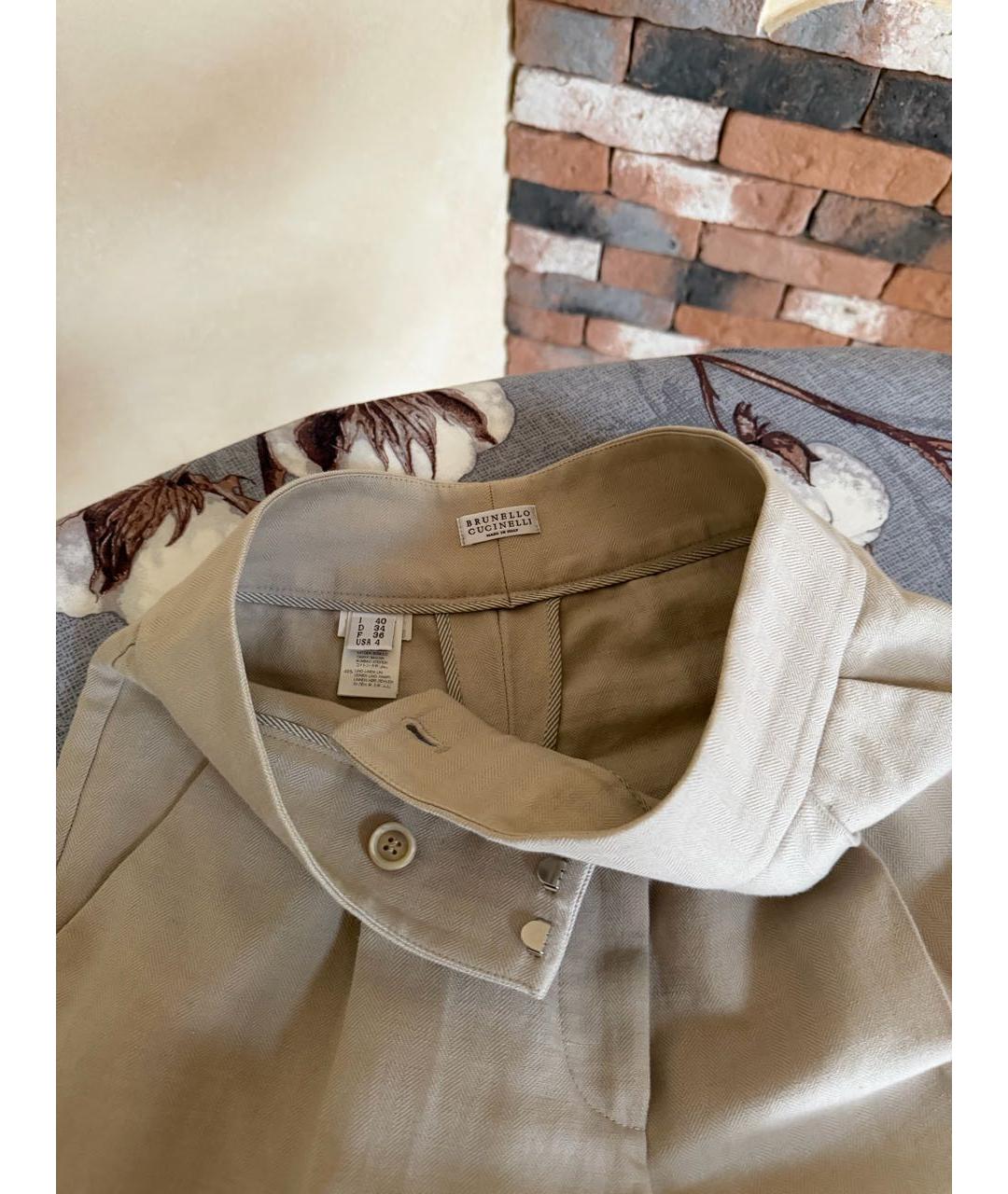BRUNELLO CUCINELLI Бежевые хлопковые прямые брюки, фото 4